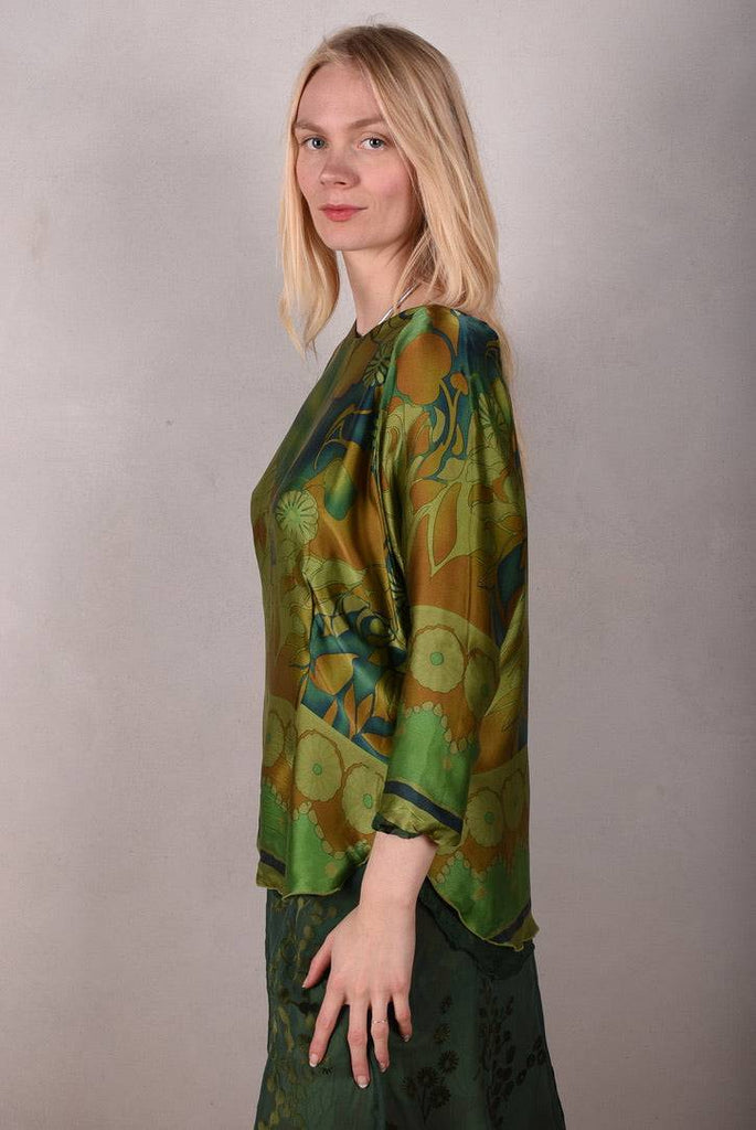 Tesstop, Reversible silk blouse in 2 layers of silk. "Gregend/Forrest-flower-dot" - Tone Barker Silk