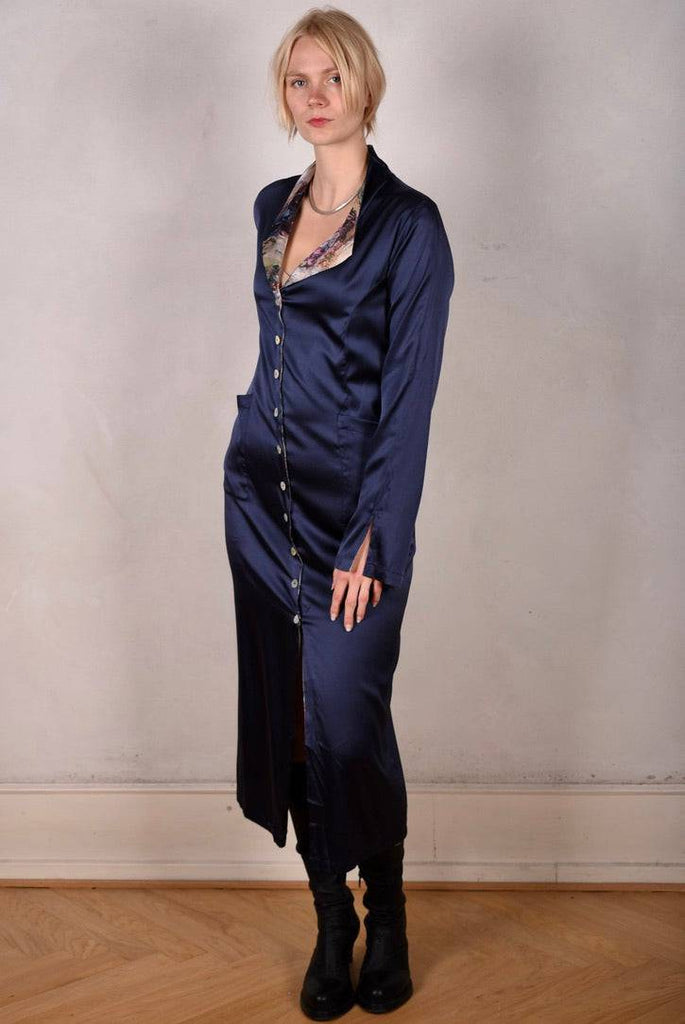 Double Silk Coat-dress in print "Angel-Nulle" +" Midnight Blue" - Tone Barker Silk