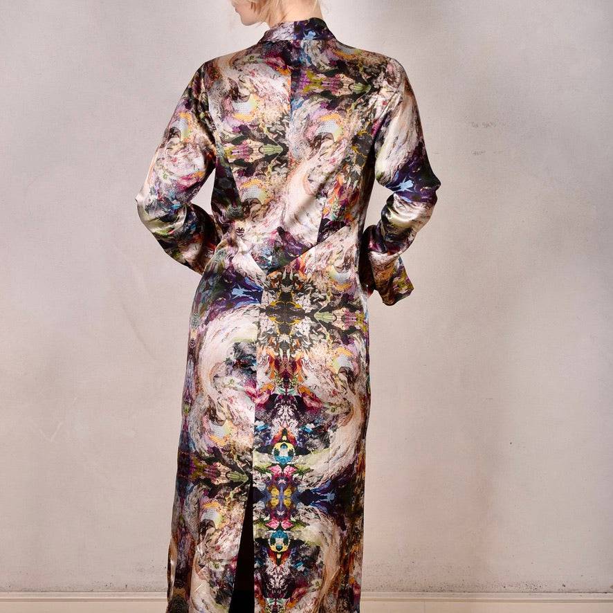 Double Silk Coat-dress in print "Angel-Nulle" +" Midnight Blue" - Tone Barker Silk
