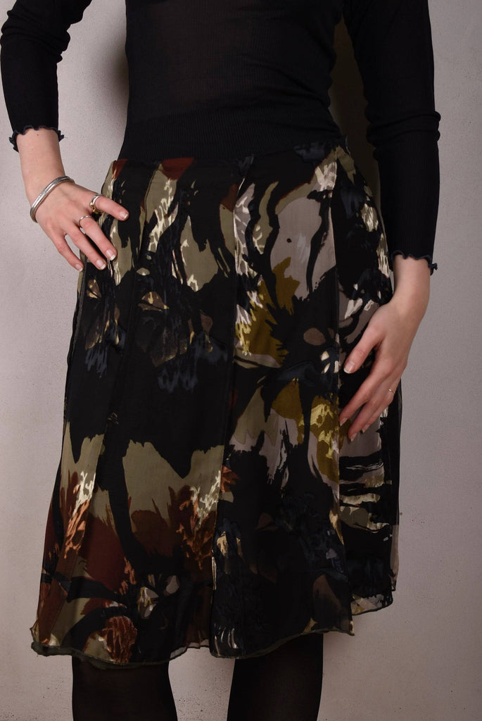 Monanu, reversible silk skirt in two layers of silk, sewn in panels "Dark/Camofleur - Tone Barker Silk