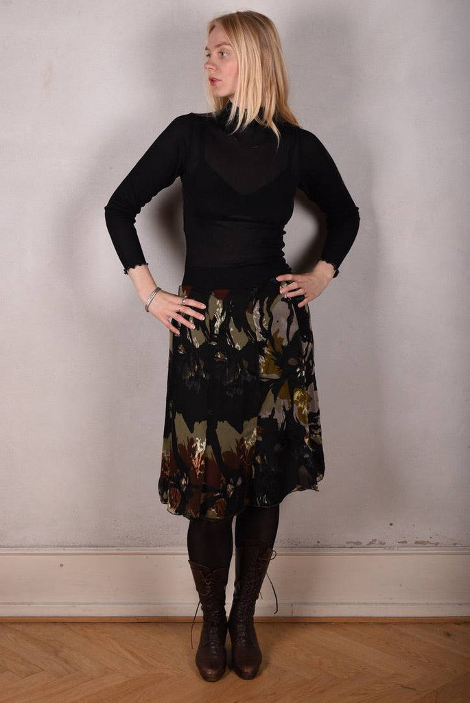 Monanu, reversible silk skirt in two layers of silk, sewn in panels "Dark/Camofleur - Tone Barker Silk