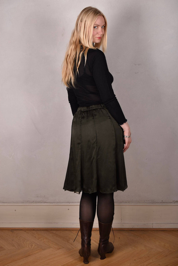 Monanu, reversible silk skirt in two layers of silk, sewn in panels "Dark/Camofleur - Tone Barker Silk