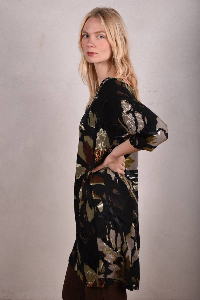 Reversible Silk dress "Tessa" Print combination "Camofleur/Dark" - Tone Barker Silk