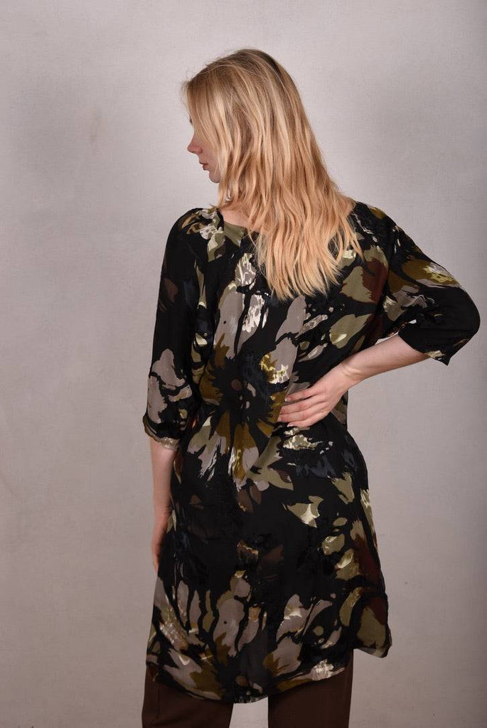 Reversible Silk dress "Tessa" Print combination "Camofleur/Dark" - Tone Barker Silk