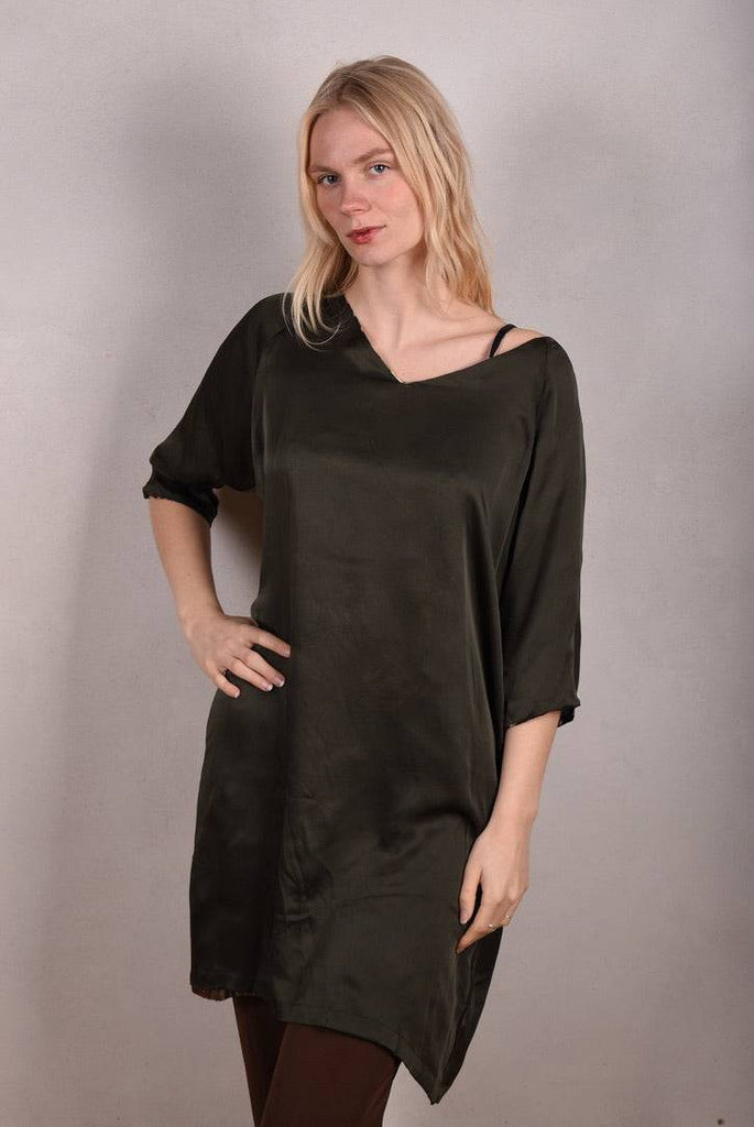 Reversible Silk dress "Tessa" Print combination "Camofleur/Dark" - Tone Barker Silk