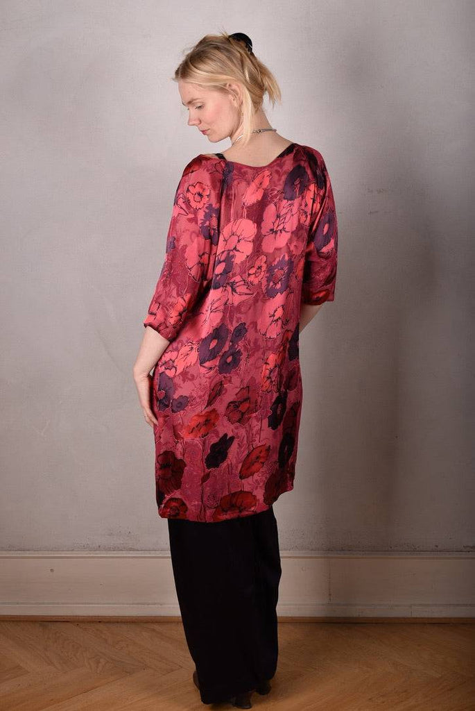 Reversible Silk dress "Tessa" Print combination "Winter-red/Pairose" - Tone Barker Silk