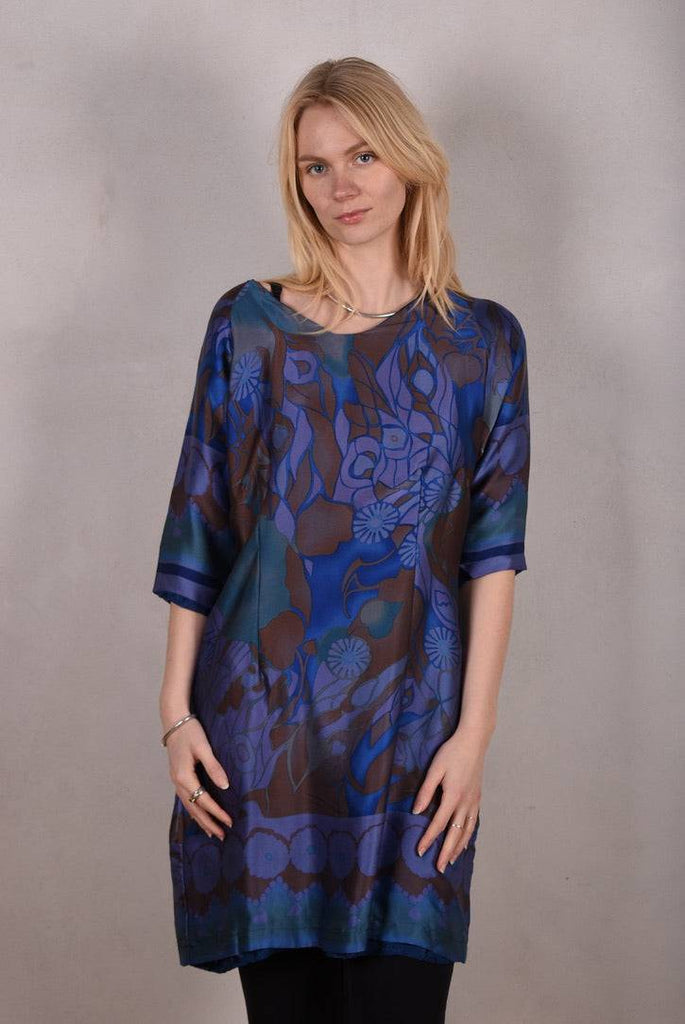 Silk dress, reversible "Nuessa" Print "Blugend/blueflowerdot" - Tone Barker Silk