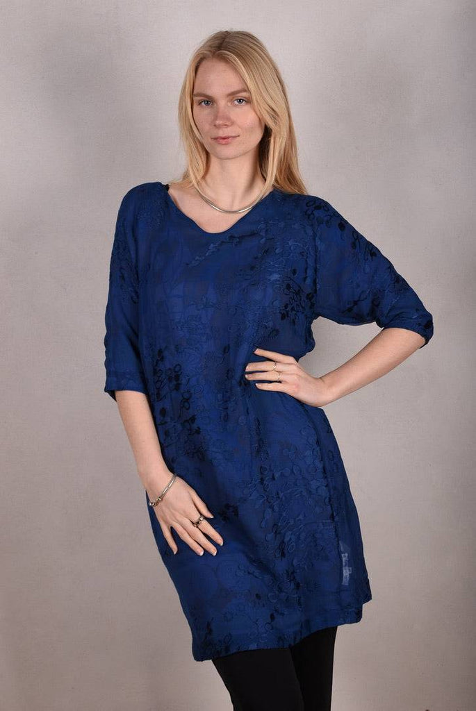 Silk dress, reversible "Nuessa" Print "Blugend/blueflowerdot" - Tone Barker Silk