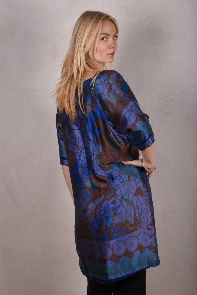 Silk dress, reversible "Nuessa" Print "Blugend/blueflowerdot" - Tone Barker Silk