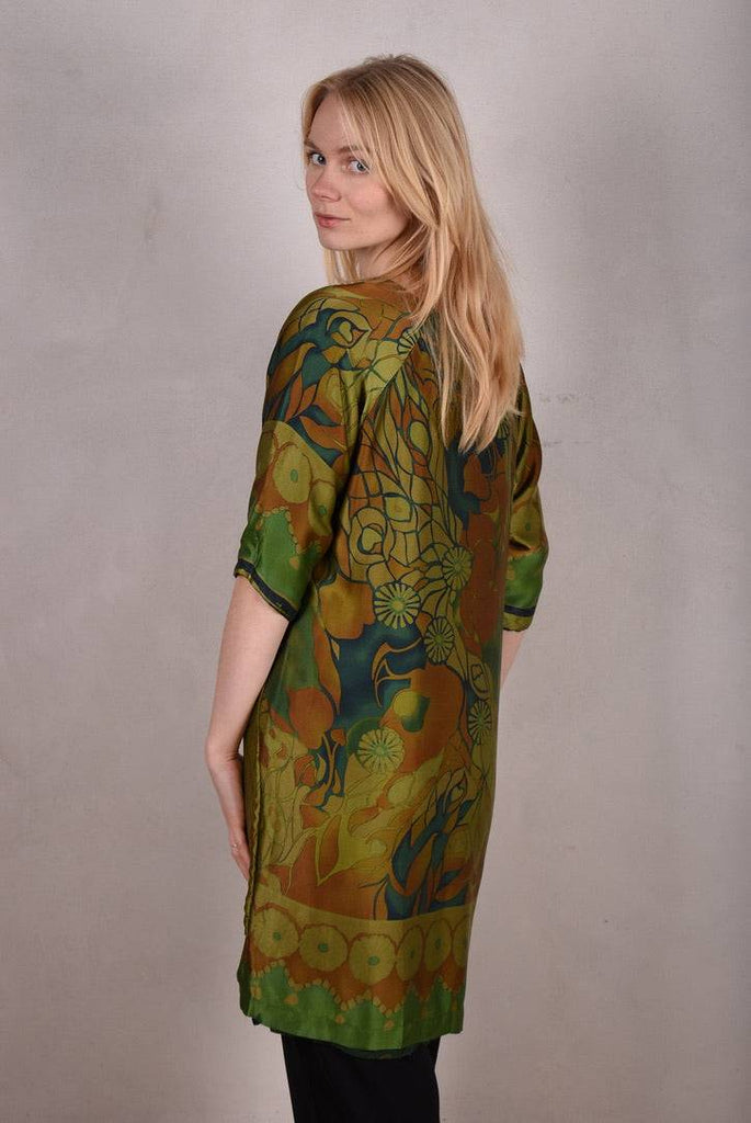 Silk dress, reversible "Nuessa" Print "Gregend/forrest-flowerdot" - Tone Barker Silk