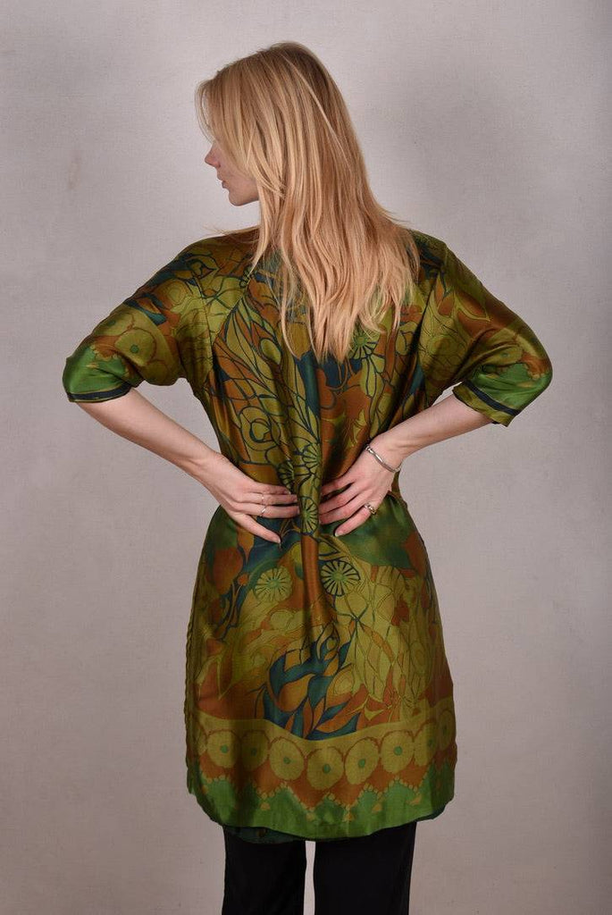 Silk dress, reversible "Nuessa" Print "Gregend/forrest-flowerdot" - Tone Barker Silk