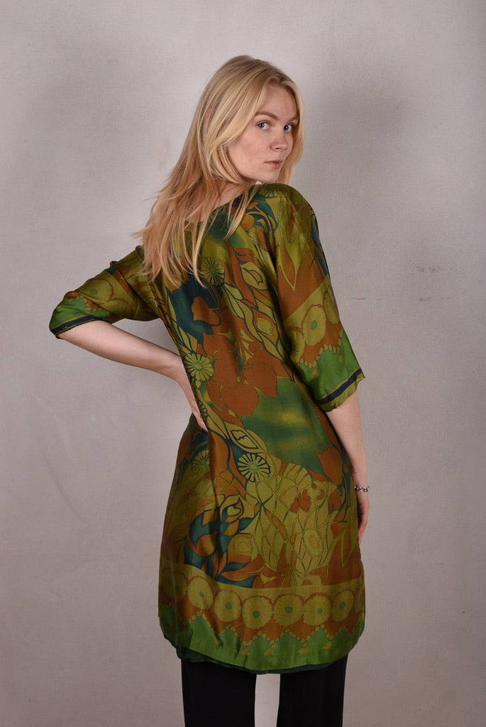 Silk dress, reversible "Nuessa" Print "Gregend/forrest-flowerdot" - Tone Barker Silk