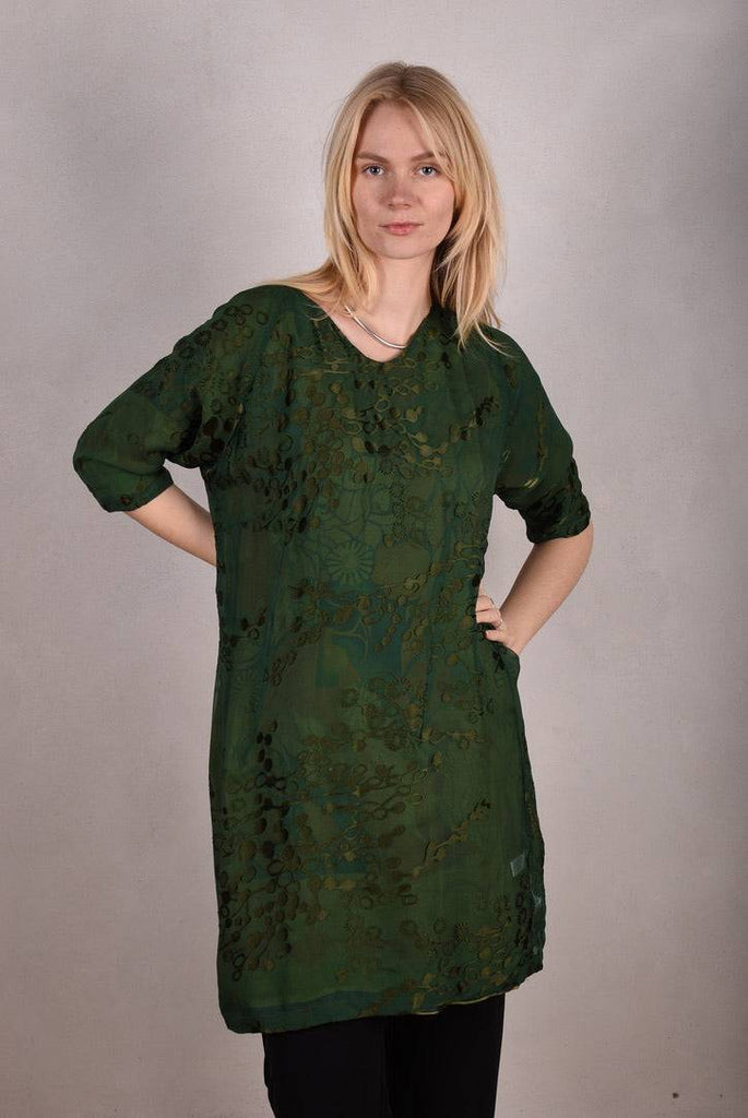 Silk dress, reversible "Nuessa" Print "Gregend/forrest-flowerdot" - Tone Barker Silk