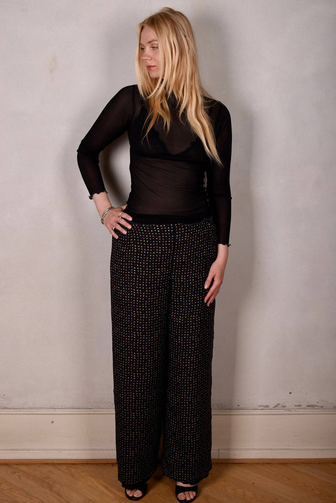 Norah velvet. Reversible trousers in silk velvet/silk crepe-satin "Black/Blears" - Tone Barker Silk
