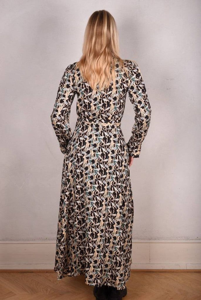 Wang wrap. Maxi wrap dress in Noil silk/rayon mix. 60% silk/40% viscose "Bird/Branch" - Tone Barker Silk