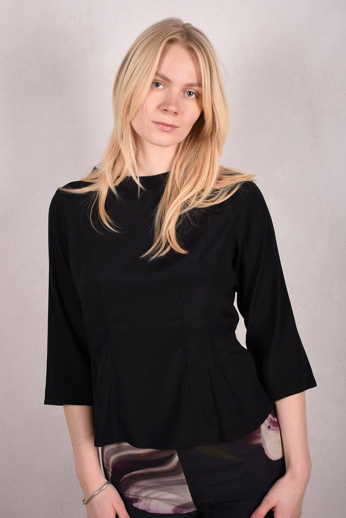 Audrey. Silk satin stretch top, classic style. "Black" - Tone Barker Silk