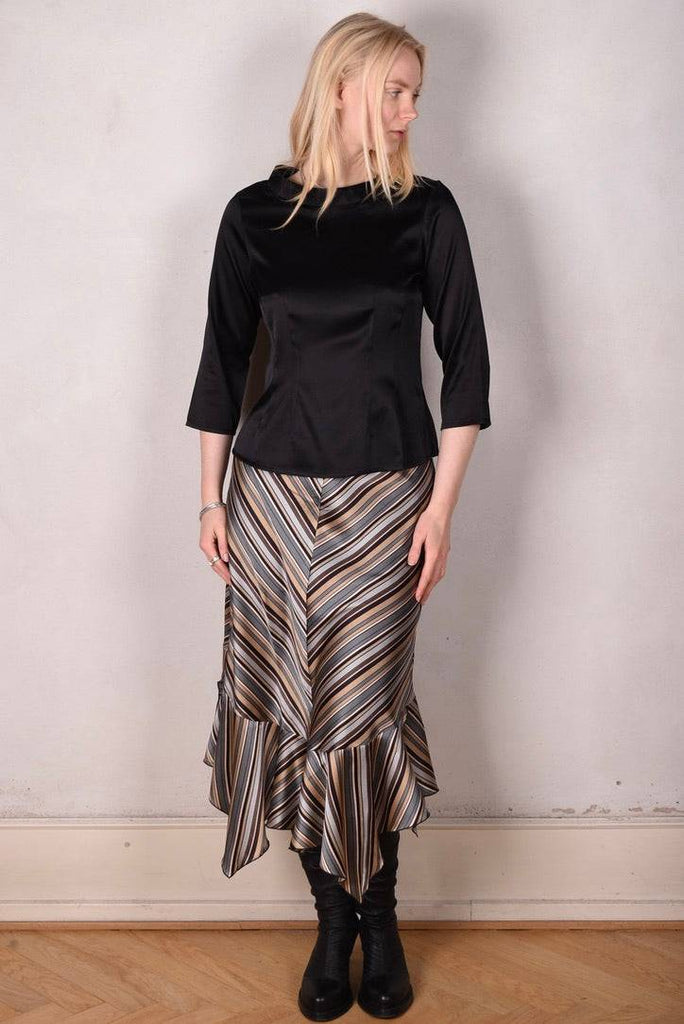 Audrey. Silk satin stretch top, classic style. "Black" - Tone Barker Silk