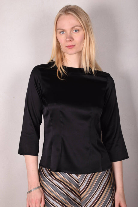 Audrey. Silk satin stretch top, classic style. "Black" - Tone Barker Silk