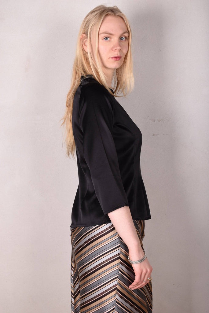Audrey. Silk satin stretch top, classic style. "Black" - Tone Barker Silk