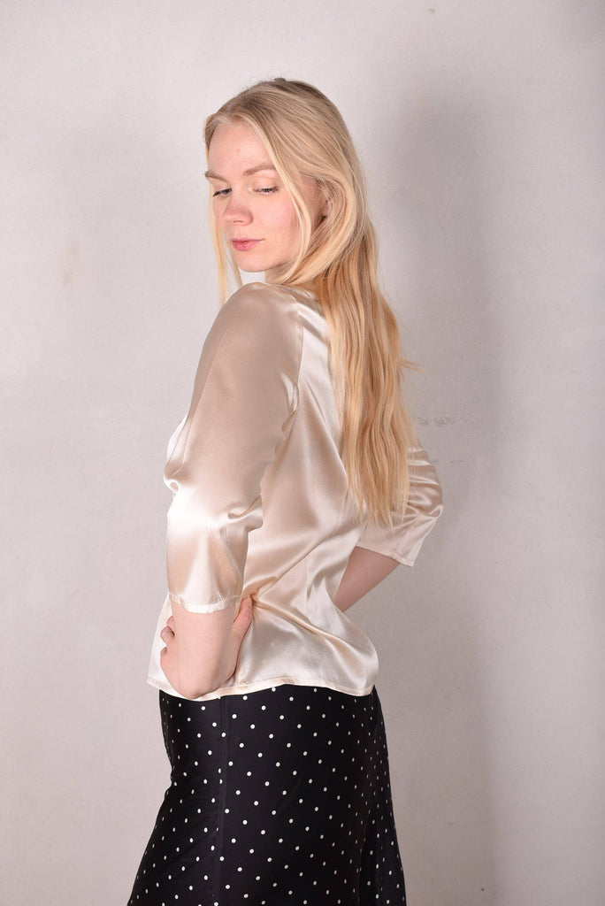 Audrey. Silk satin stretch top, classic style. "Cream" - Tone Barker Silk