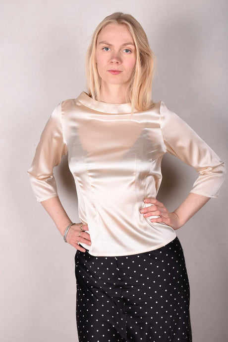 Audrey. Silk satin stretch top, classic style. "Cream" - Tone Barker Silk