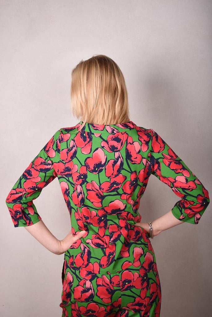 Audrey. Silk stretch top, classic style. (Grass Poppy) - Tone Barker Silk