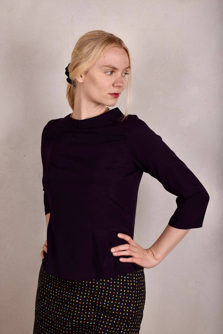 Audrey. Silk stretch top, classic style.  "Night Purple" - Tone Barker Silk