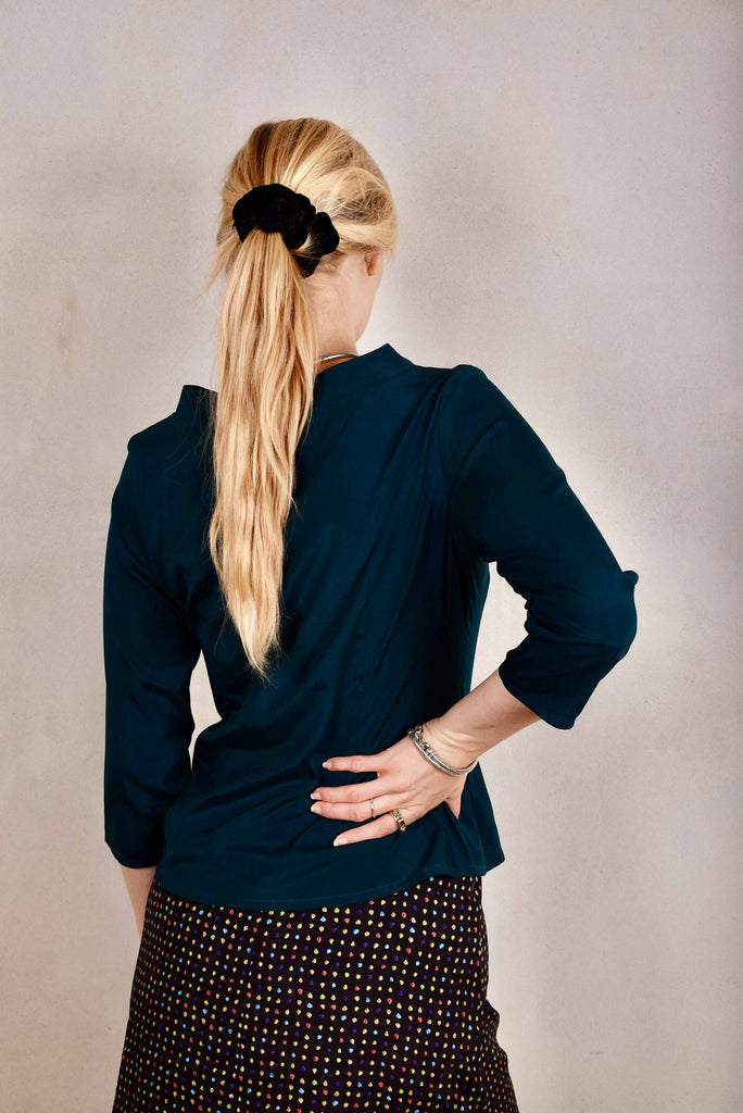 Audrey. Silk stretch top, classic style.  "Petrol Blue" - Tone Barker Silk