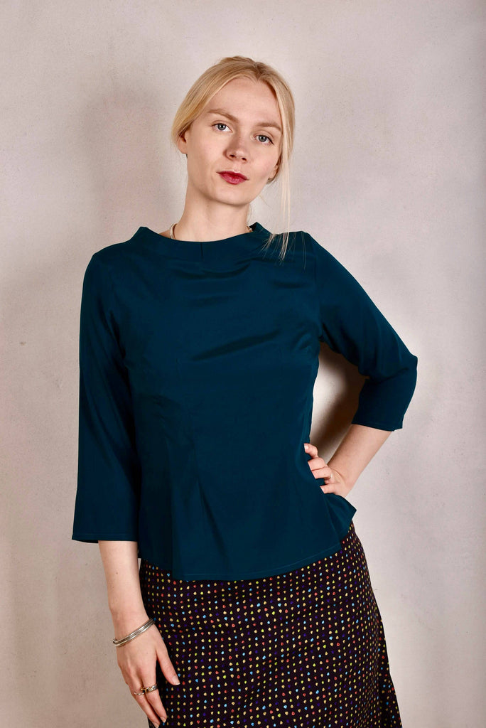 Audrey. Silk stretch top, classic style.  "Petrol Blue" - Tone Barker Silk