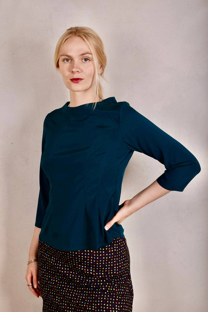 Audrey. Silk stretch top, classic style.  "Petrol Blue" - Tone Barker Silk