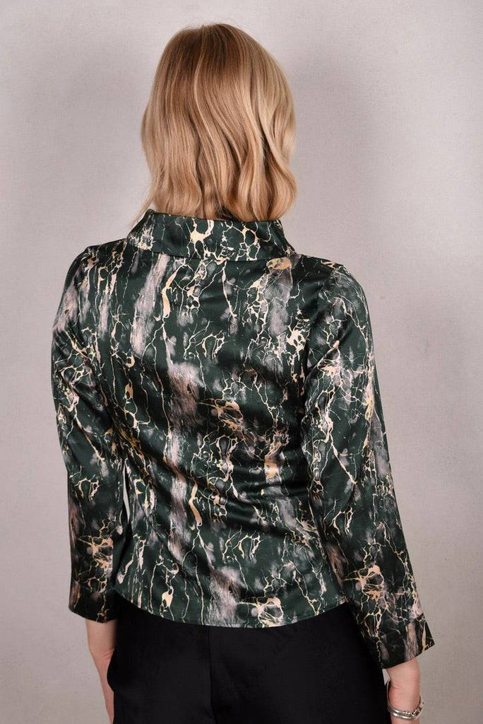 Ausome. Top in stretch silk crepe satin. Long sleeves and high boat-neck "Grable" - Tone Barker Silk