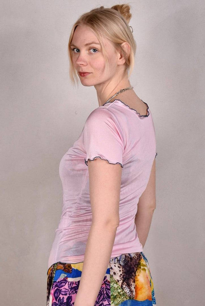 Jer-tee. Short sleeve T-shirt in 100% silk jersey. Baby-pink - Tone Barker Silk