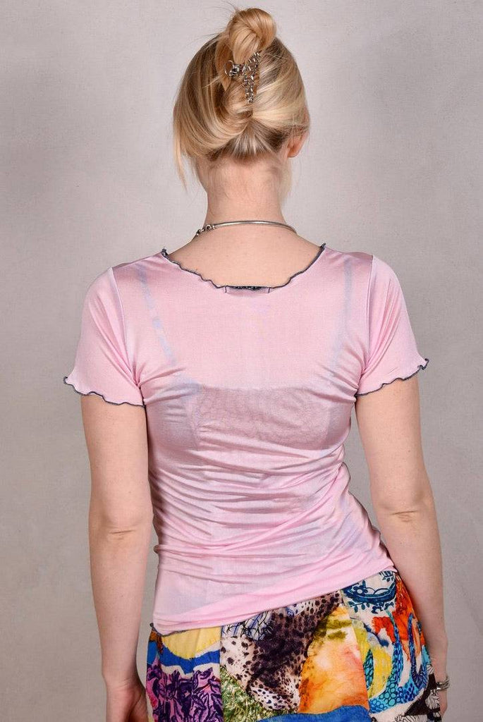 Jer-tee. Short sleeve T-shirt in 100% silk jersey. Baby-pink - Tone Barker Silk