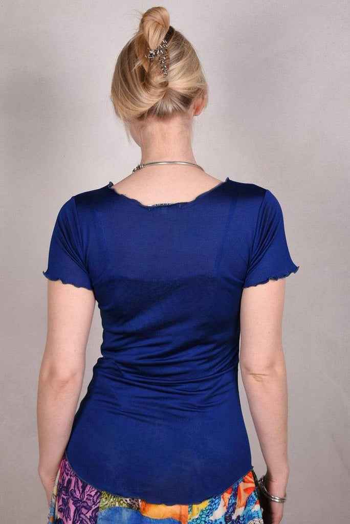 Jer-tee. Short sleeve T-shirt in 100% silk jersey. True-Blue - Tone Barker Silk