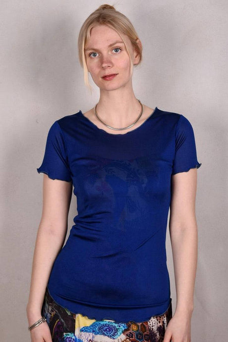 Jer-tee. Short sleeve T-shirt in 100% silk jersey. True-Blue - Tone Barker Silk