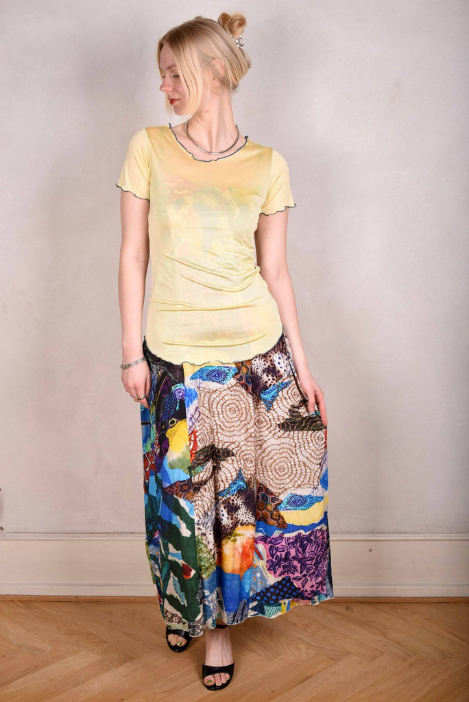 Jer-tee. Short sleeve T-shirt in 100% silk jersey. Yellow(custard) - Tone Barker Silk