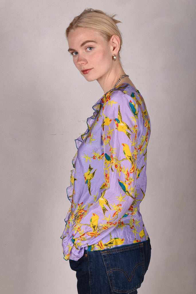 Palma- Habotai. Silk shirt w. long sleeves and frill front "Lilabird" - Tone Barker Silk