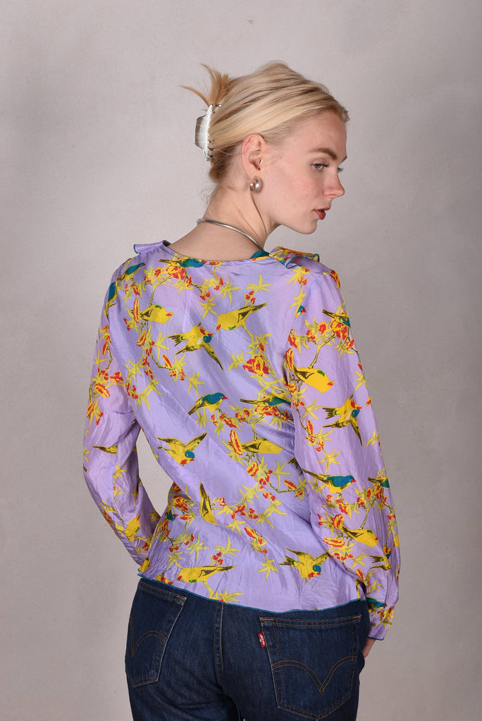 Palma- Habotai. Silk shirt w. long sleeves and frill front "Lilabird" - Tone Barker Silk