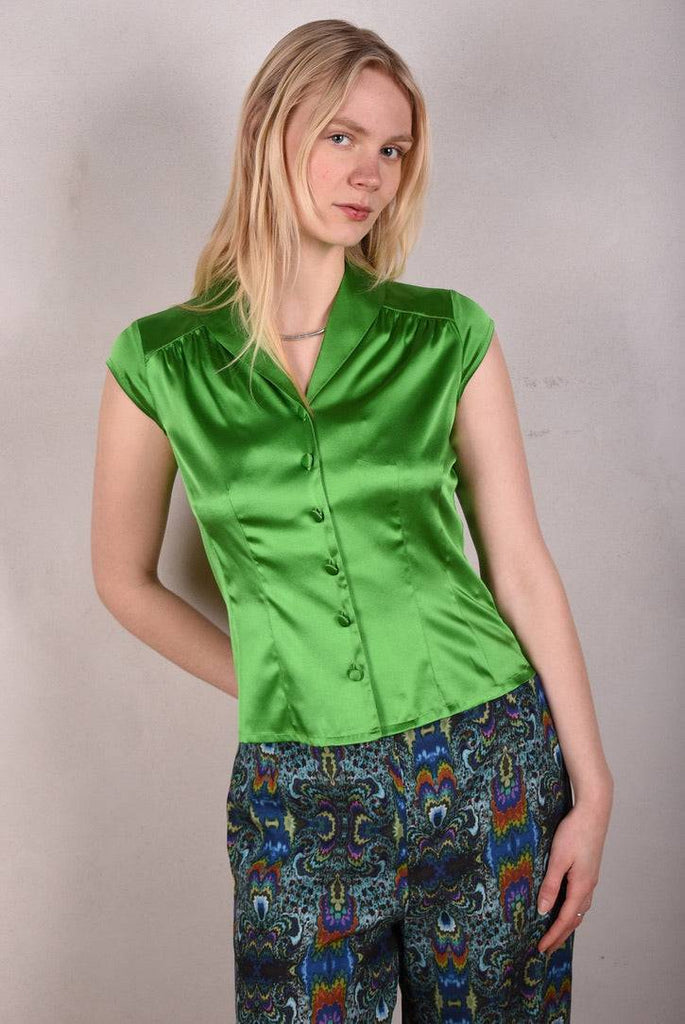 Sif. Short sleeve stretch silk blouse "Emerald" - Tone Barker Silk