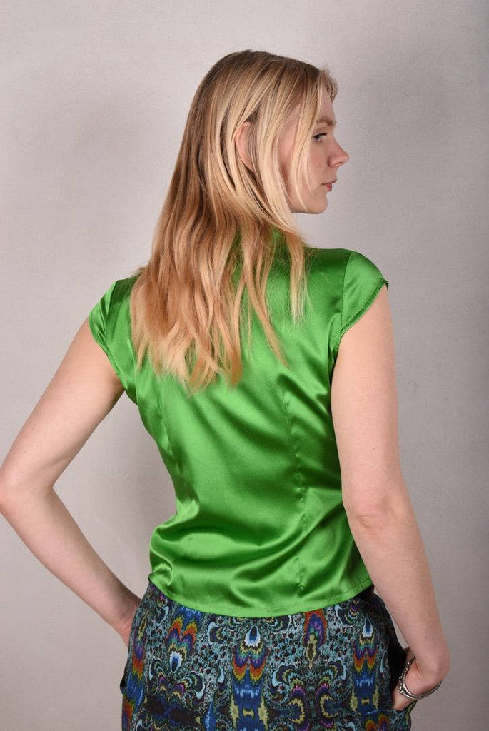 Sif. Short sleeve stretch silk blouse "Emerald" - Tone Barker Silk