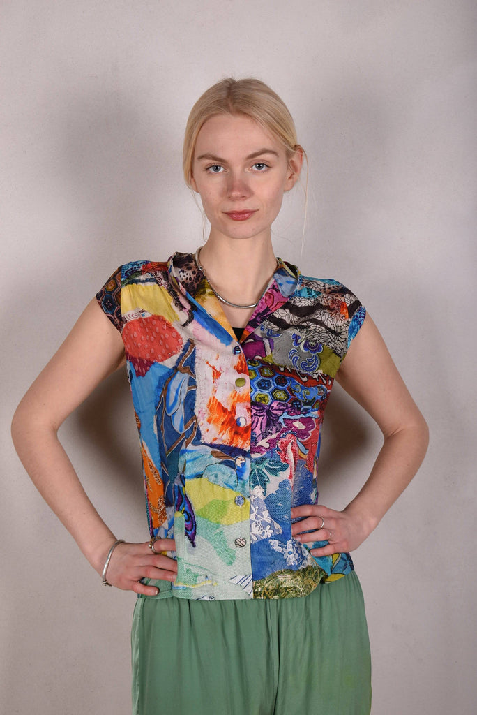 Sif. Short sleeve stretch silk blouse "Giadams" - Tone Barker Silk