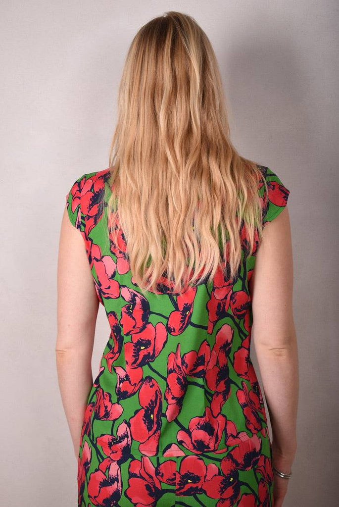 Sif. Short sleeve stretch silk blouse "Grass Poppy" - Tone Barker Silk