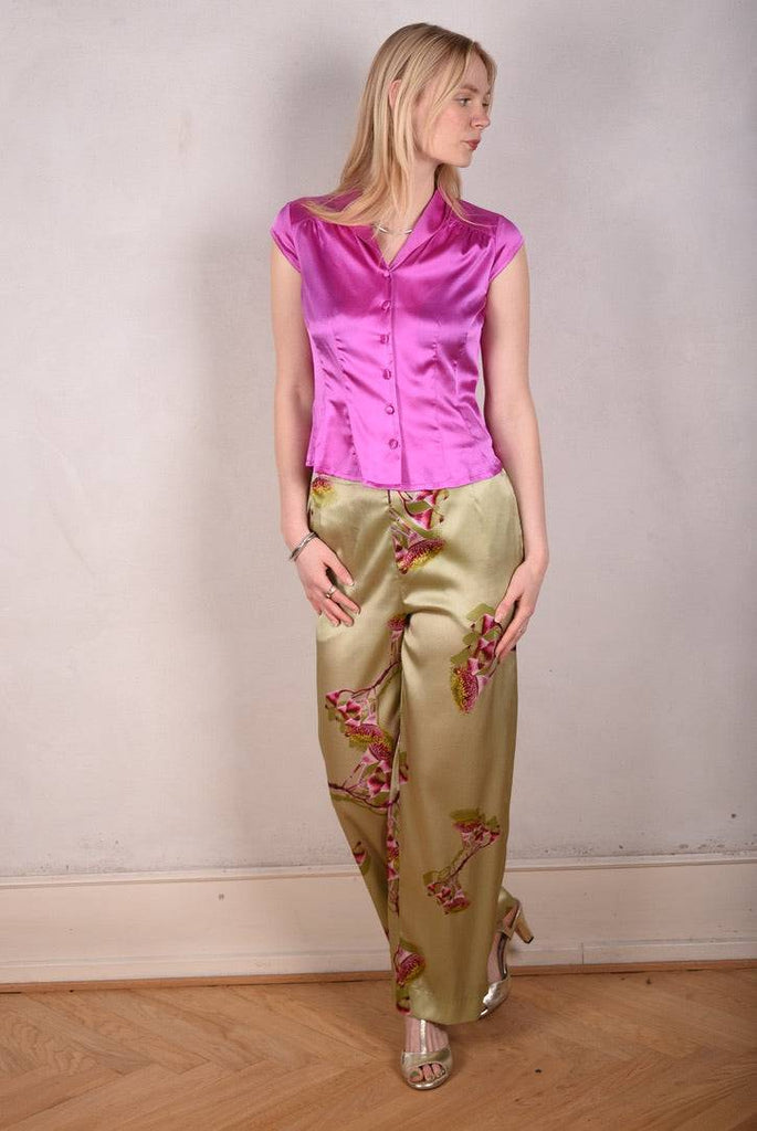 Sif. Short sleeve stretch silk blouse "Hi-pink" - Tone Barker Silk