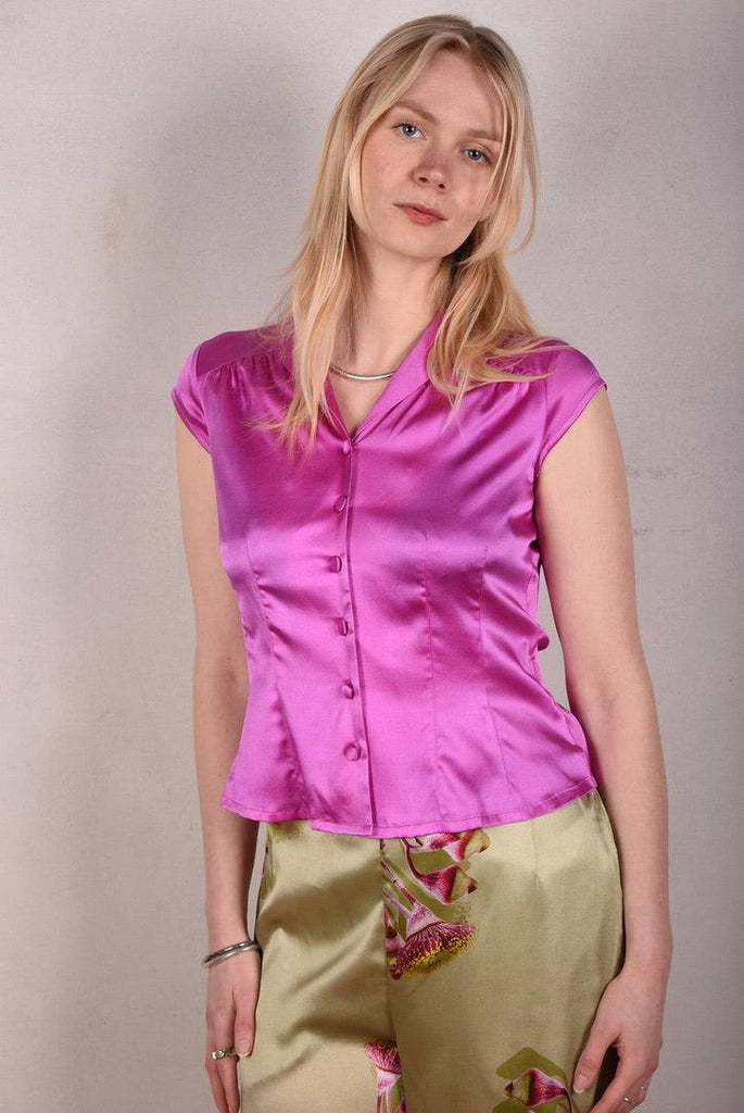Sif. Short sleeve stretch silk blouse "Hi-pink" - Tone Barker Silk