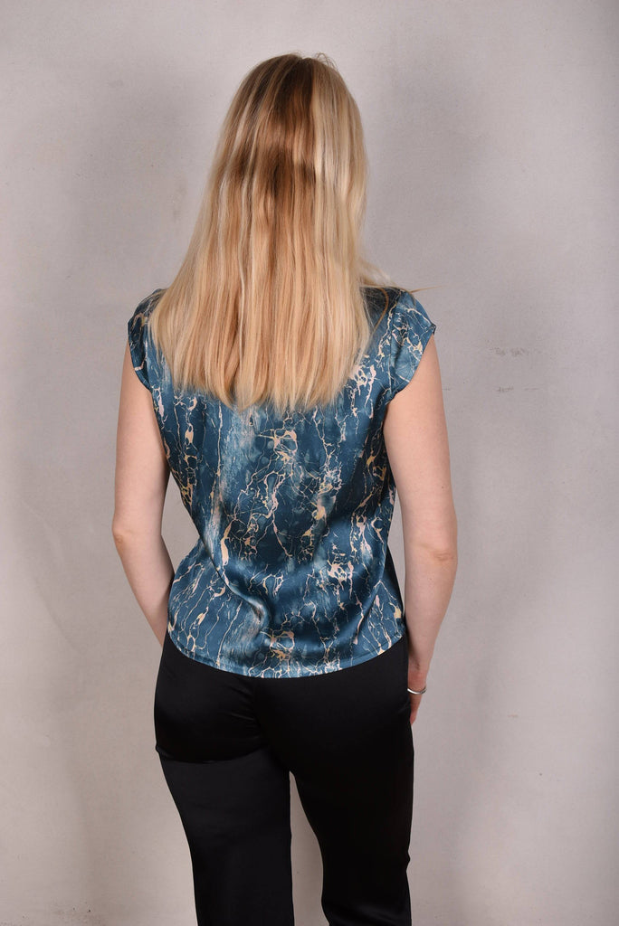 Sif. Short sleeve stretch silk blouse "Marblelite" - Tone Barker Silk