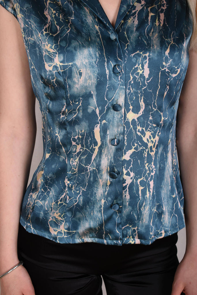 Sif. Short sleeve stretch silk blouse "Marblelite" - Tone Barker Silk