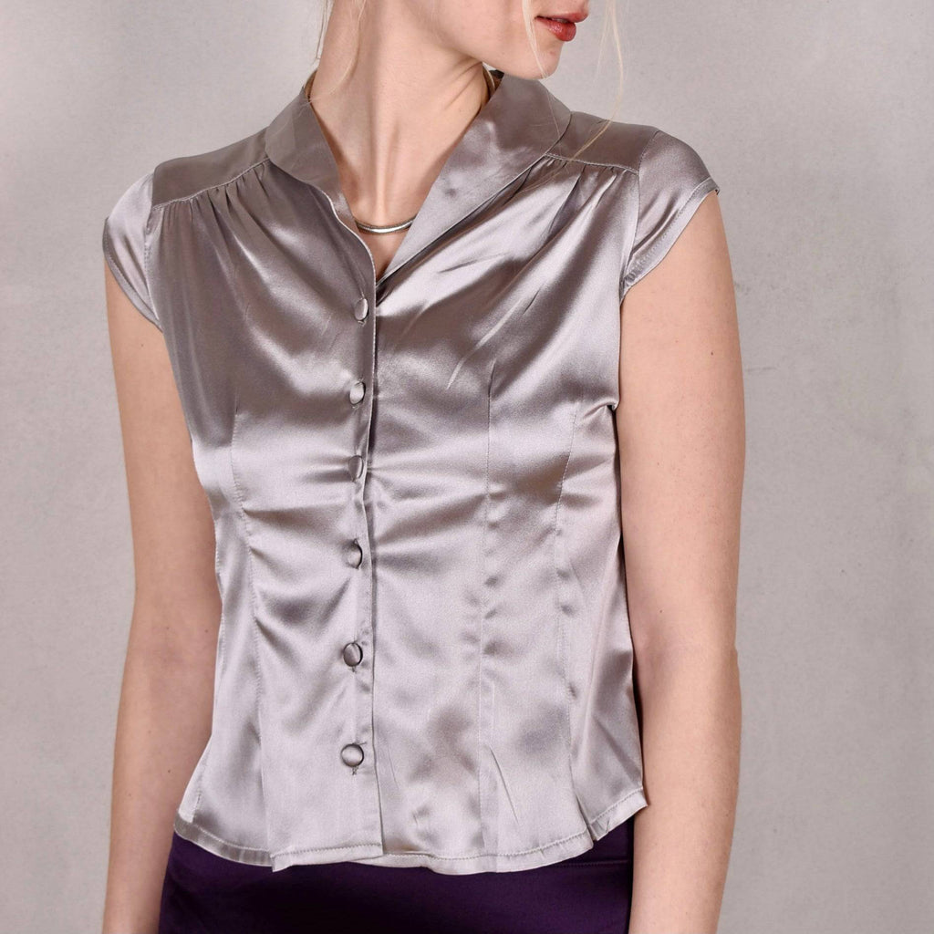 Sif. Short sleeve stretch silk blouse "Silver" - Tone Barker Silk