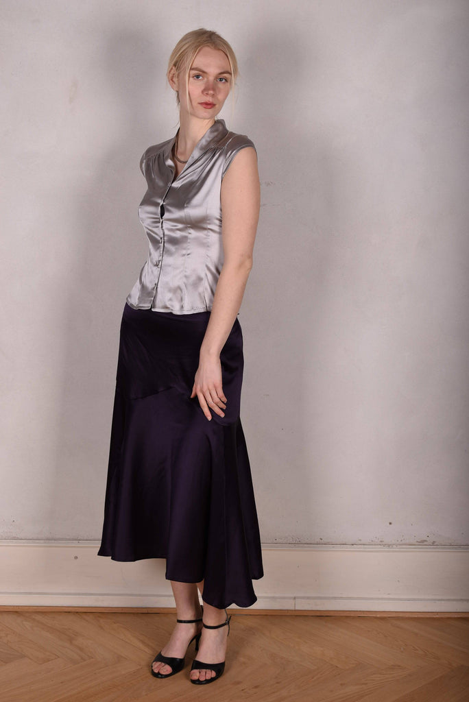 Sif. Short sleeve stretch silk blouse "Silver" - Tone Barker Silk