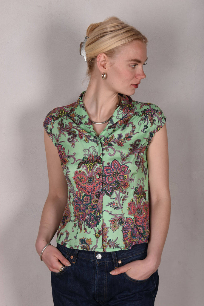 Sif. Stretch silk blouse w. shirt sleeves "Greensley" - Tone Barker Silk