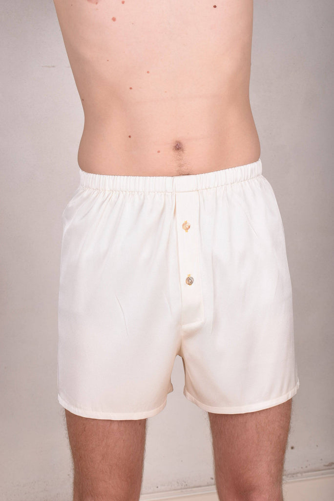 Boxer-Man Stretch silk shorts. Col: "Off-white" - Tone Barker Silk